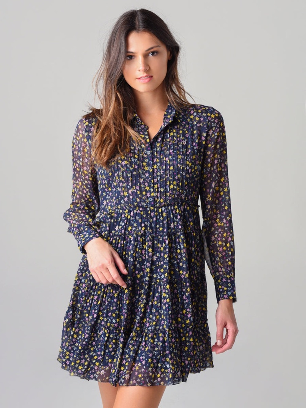 ZADIG & VOLTAIRE Rapidy Crinkle Star Celestial Print Etoiles Dress Navy Small